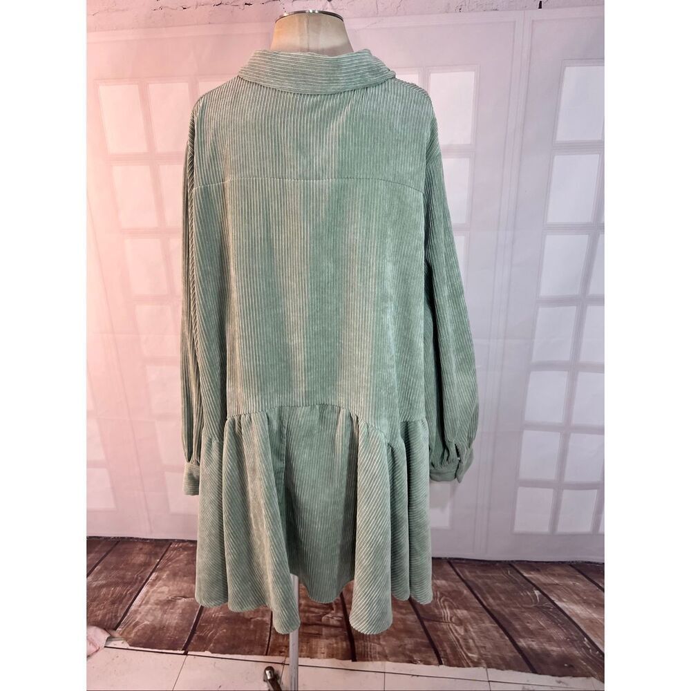 ASOS DESIGN Curve Mint Green Corduroy Cord Smock Button Down Mini Dress Size 24 - Picture 5 of 10